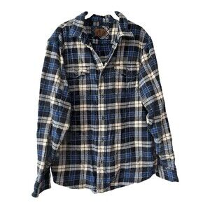 Orvis Flannel Shirt Jacket Men’s Medium Blue Plaid Pockets Thick Heavy
